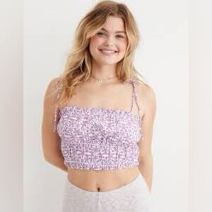 Aerie Woven Button Front Women's Purple Smocked Tank Top Large NWT